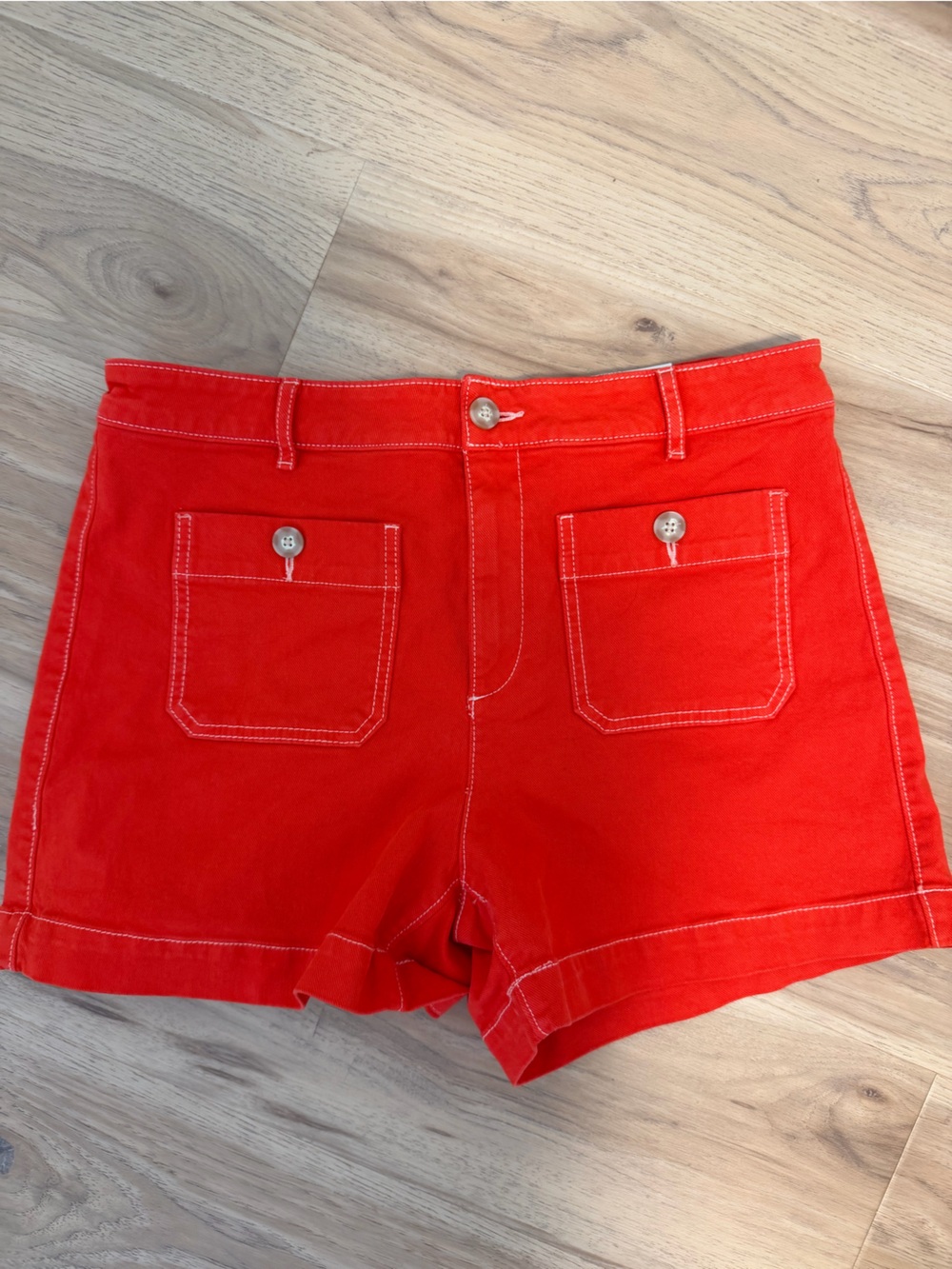 Women’s Red Shorts with Contrast Stitching